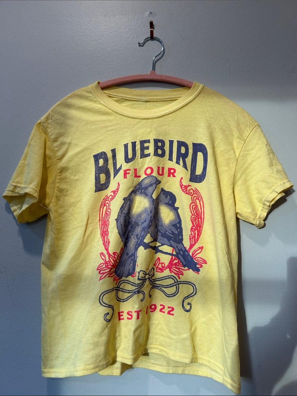 Urban Outfitters Yellow Tee with Navy and Red Bird Graphic